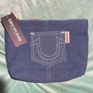 True Religion Denim Pocket Pouch - Dark Blue with White Stitching
